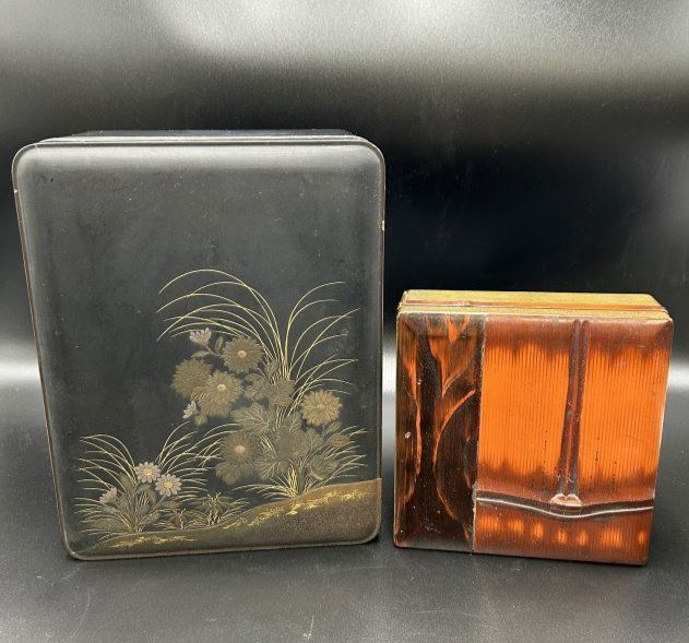 Lot of 2 Japanese Lacquered & Bamboo Boxes (1 of 19)