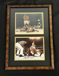 Muhammad Ali/ Sonny Liston/ George Foreman Framed and Signed Photo: Muhammad Ali/ Sonny Liston/ George Foreman Framed and Signed Photo. Top photo is Muhammad Ali and Sonny Liston with the first-round controversial "Phantom Punch" knockout for the World Heavyweight