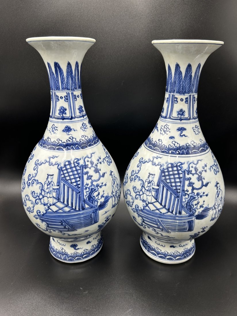 Pair of Contemporary Chinese Blue & White Vases (1 of 10)