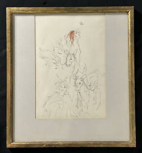Pencil & Watercolor "Chosen One" Art by Kay Kurtis 1971: Pencil & Watercolor "Chosen One" Art by Kay Kurtis. Signed & dated on the lower right 1971. the artwork measures 17" tall x 11 1/2" wide. The frame measures 22 1/2" tall x 20 3/4" wide. Please