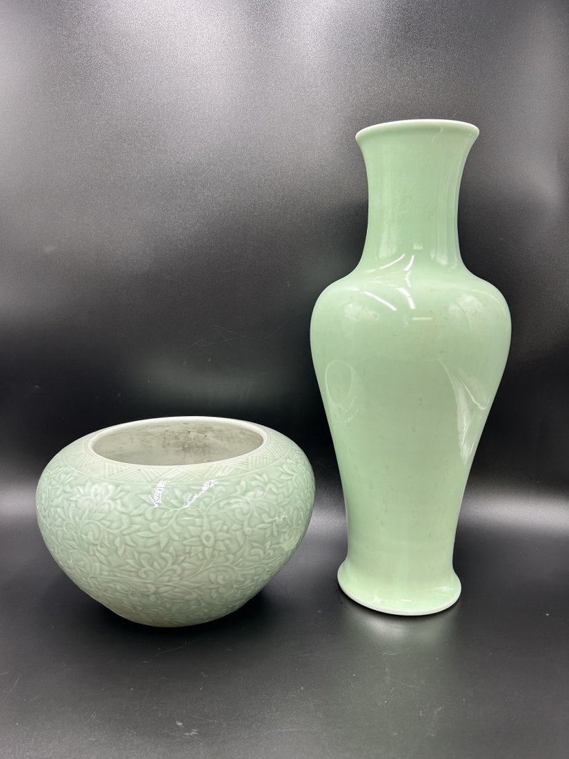 Contemporary Chinese Celadon Vase & Bowl (1 of 14)