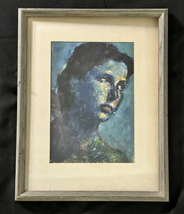 Mixed Media Painting Women Portrait signed "Goman" 1957: Mixed Media Painting Women Portrait signed "Goman". Signed & dated on the lower right 1957. The pastel art measures 14" tall x 9" wide. The frame measures 20 1/2" tall x 16" wide. Please refer to