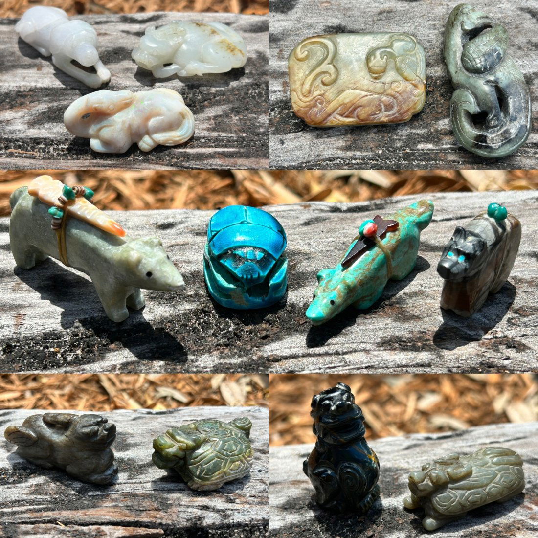 Lot of 13 Hand Carved Smooth Stone and Zuni Turquoise Figures (1 of 20)