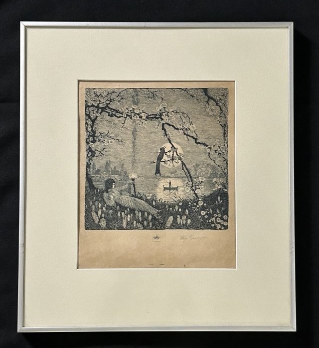 1914 Etching "Moonlight" Signed " Hugo" (1 of 9)