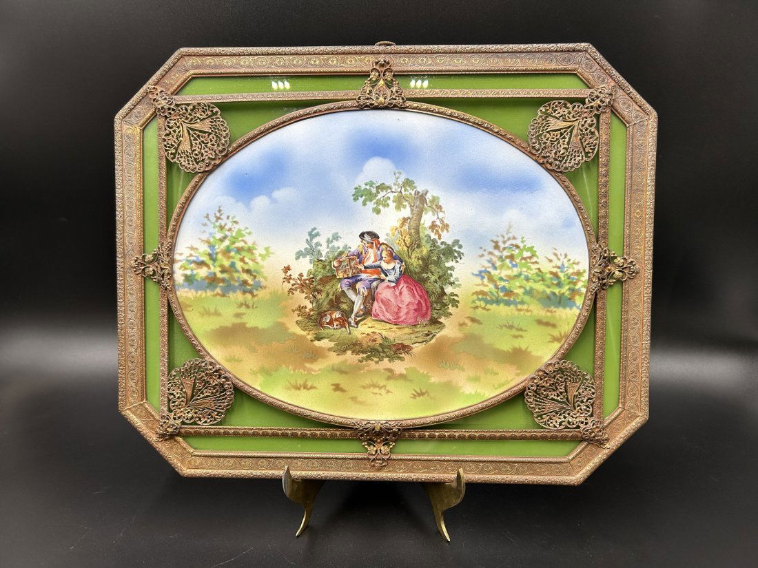 Sevres Style Porcelain Signed Victorian Plaque with Heavy Encrusted Frame (1 of 12)
