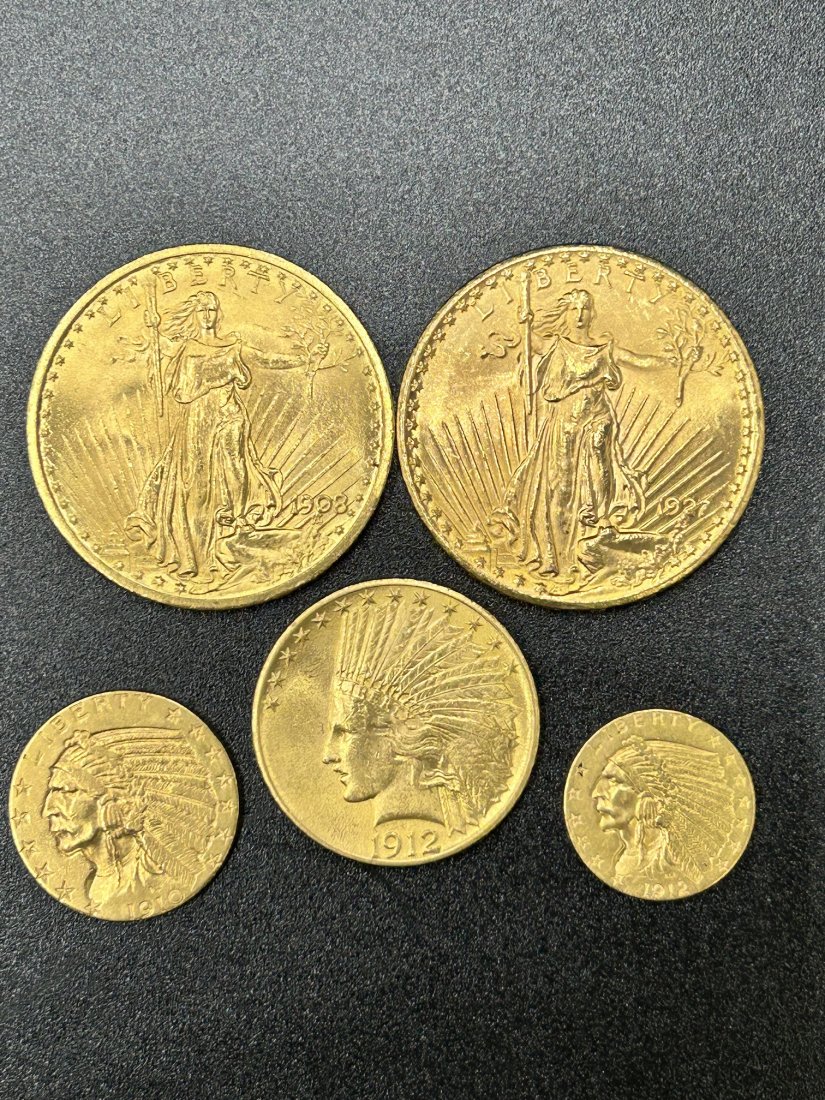 Lot of 5 ST. Gaudens & Indian  Head  Gold Coins $20, $10, $5 & $2.50 (1 of 13)