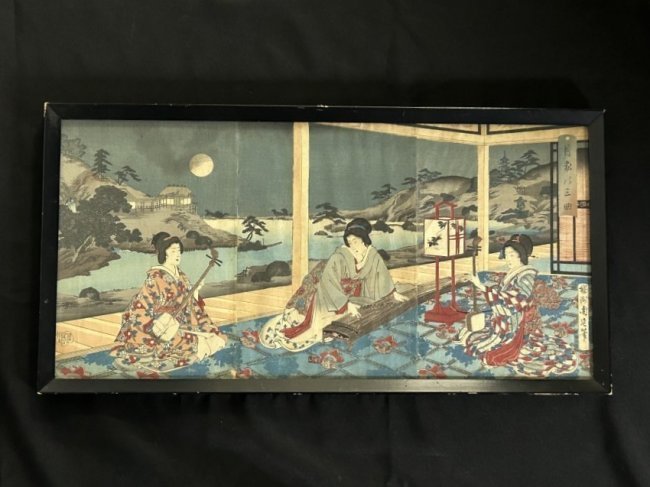 Japanese Woodblock Triptych Print on Paper 3 Geisha Musicians (1 of 11)