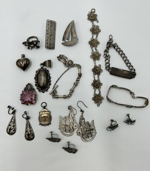 Estate Lot of Sterling Jewelry Earrings, Brooch, Pendants, Ring & Bracelet (1 of 10)