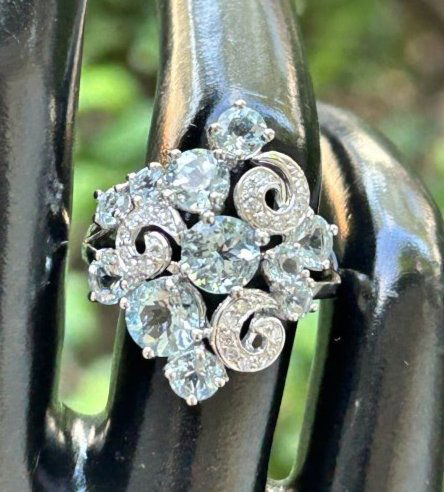 14k White Gold Aquamarine & Diamond Cocktail Ring (1 of 5)
