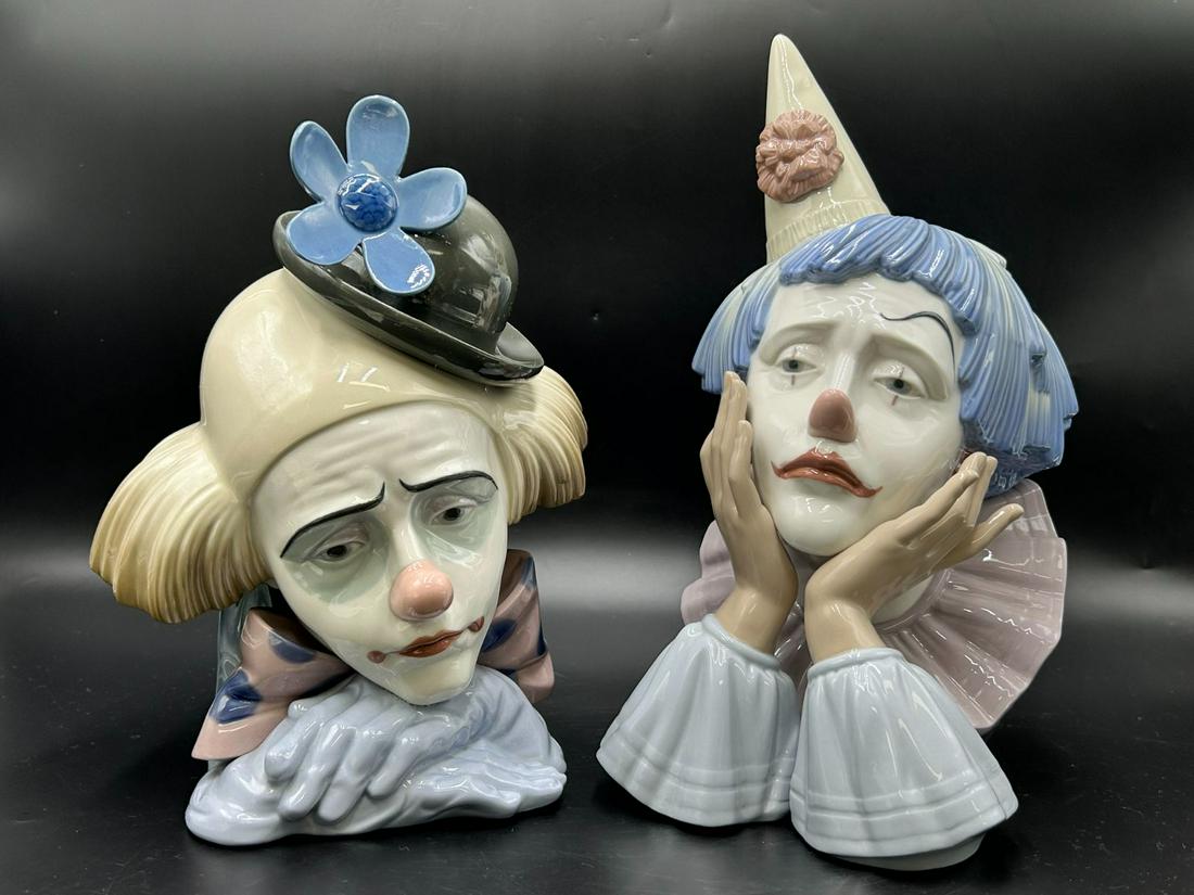 Lladro "Jester" Sad Clown & "Head Bowler-Hat" Porcelain Bust (1 of 13)