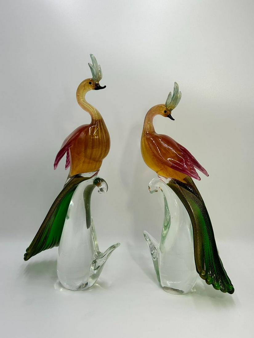 Large Murano Italian Art Glass Gold Flecked Bird of Paradise Sculptures (1 of 15)