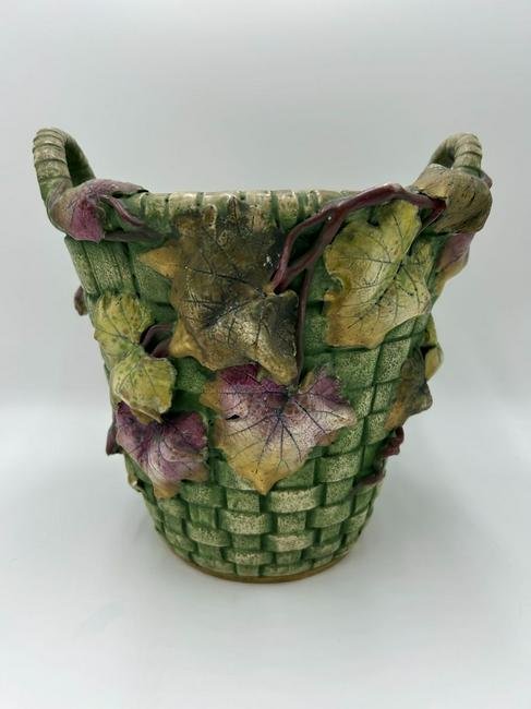 Amphora Teplitz Art Pottery Woven Basket- Austria (1 of 13)