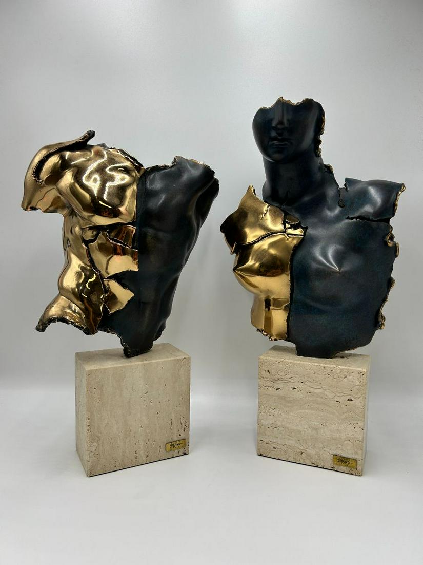 Bronze Plated Abstract Male & Female Sculptures on Marble by Borghese (1 of 14)
