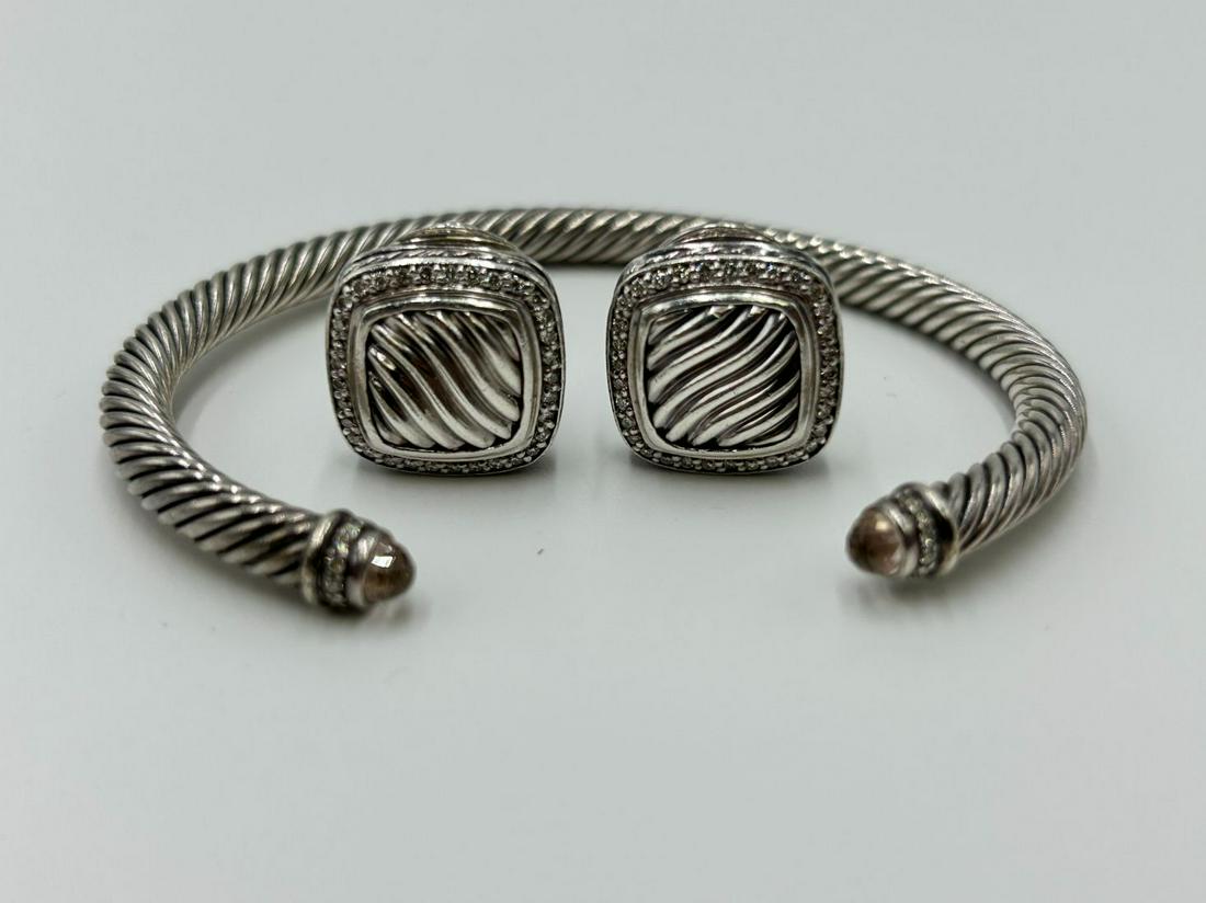 David Yurman Sterling Silver &  Pave Diamonds Cable Classic Bracelet & Earring (1 of 12)