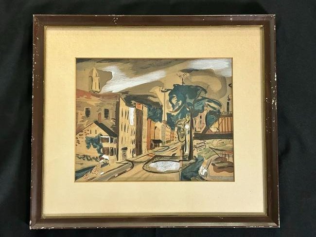 Watercolor painting "To market to market" by Frank Simon Herrmann: Watercolor painting "To market to market" by Frank Simon Herrmann. Signed & tittle on the lower left. The water cooler measures 11" tall x 14" wide. The frame measures 18" tall x 20 1/2" wide. Please 