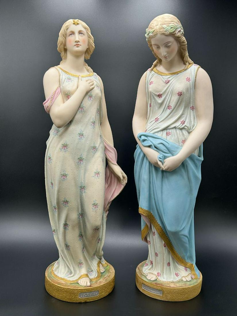 Pair of Copeland Parian statues 'Beatrice & Maidenhood' 22" Tall (1 of 16)