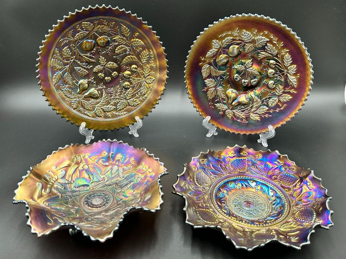 4 Carnival Glass Bowls Purple Amethyst Basketweave - Northwood (1 of 18)