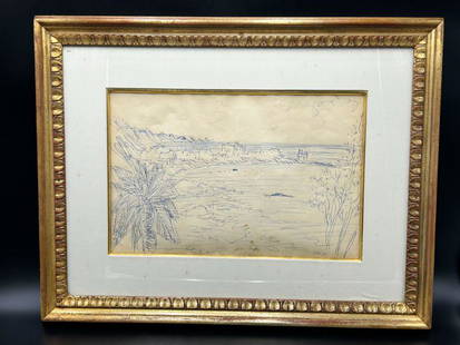 Original Ink on Paper Drawing  titled "Erbelunga le Port" by  French artist  Jean Dufy: Original Ink on Paper Drawing titled "Erbelunga le Port" by French artist Jean Dufy. Jean Dufy is known for Painting-city scenes and musicians, porcelain decoration, theatre sets. Dufy did much walkin