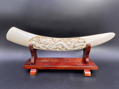 Hand Carved Chinese Sculpture - Dragon Decoration on Wooden Base: Hand Carved Chinese Sculpture with Dragon decoration on Wooden Base. The dragon is a mythical creature that has long been the most important symbol of power in China. The beautiful hand carved dragon