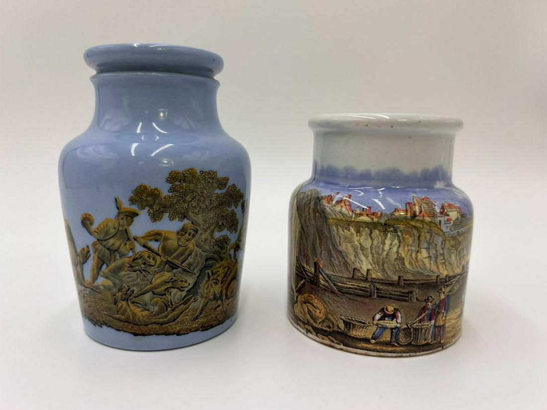 Pair of 19th Century Prattware Pottery with Hunting &  Pegwell Bay Kent Scene (1 of 15)