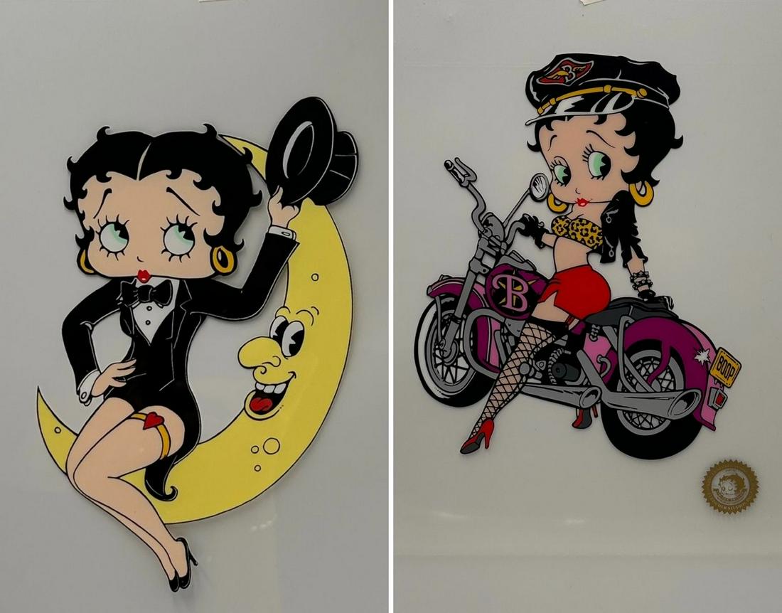 Pair of Betty Boop Serigraphic Cel - Up to the Moon & Biker Betty: Pair of Betty Boop Serigraphic Cel- Up to the Moon & Biker Betty. Both serigraphs come with appraisal certificate. Stamp in the lower right corner of Betty Boop on motorcycle. The Biker Betty serigrap