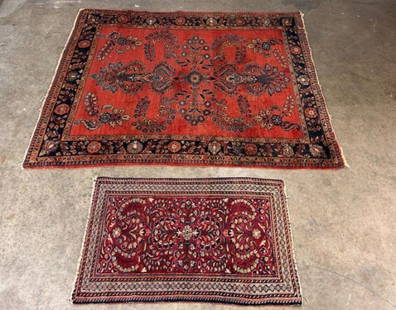 2 Handmade Estate Rugs- 1920's Persian Lilihan Sarouk: 2 Handmade Estate Rugs- 1920's Persian Lilihan Sarouk. The first handmade rug measures 74" length x 61" wide. The smaller handmade rug measures 43" length x 26 1/2" wide. Combined weight: 19 Lbs. Plea