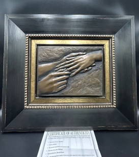 Limited Edition Bronze Art - "Eternally" by Bill Mack with COA: Limited Edition Bronze Art - "Eternally" by Bill Mack. The bronze art captures a close up on the hand of a man putting on an engagement ring on the finger of the bride. The limited edition art comes w