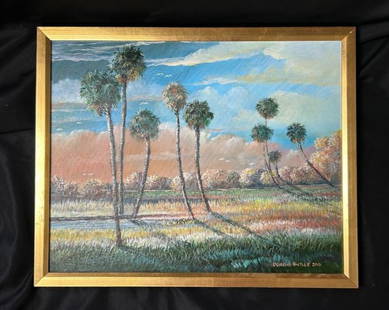 Florida Artist Dorene Butler Acrylic on Canvas 2015: Florida Artist Dorene Butler Acrylic on Canvas 2015. The artist Dorene Butler is the daughter of Robert Butler, an original Highwaymen artist. This piece is a Florida sub tropical lowlands with marsh,