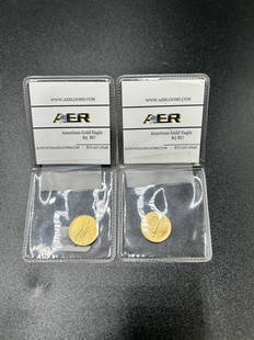 Pair of $5 Dollar American Eagle Gold Coins 1992-1995: Pair of $5 Dollar American Eagle Gold Coins. Years 1992 & 1995. Combined weight: 6g. Please refer to all pictures. In good condition.