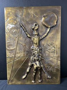 Salvador Dali "Don Quixote" Gold Edition Bas Relief Sculpture Plaque Signed & Numbered: Salvador Dali "Don Quixote" Gold Edition Bas Relief Sculpture Plaque Signed & Numbered. Don Quixote 1979 bronze (encased in original velvet box). Signed lower right hand corner. Numbered in lower left