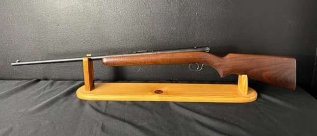 Model 74 Winchester 22 L. Rifle: Model 74 Winchester 22 L. Rifle. The product was made in New Heaven CT and has the serial number 344857A. The barrel is 21 1/2" in length. The weight is 6.5 lbs. The wood gun holder is for photography