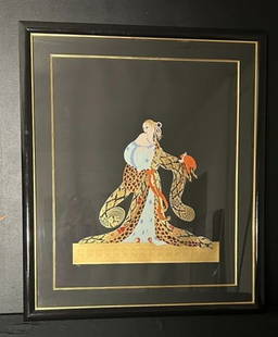 Erte 1985 Signed and Numbered Serigraph RIGOLETTO 99/300 with COA: Erte 1985 Signed and Numbered Serigraph RIGOLETTO 99/300 with COA. Inspired by Erte's costume design for the Chicago Opera Companies production of "Rigoletto". Art Deco style matted and framed in blac