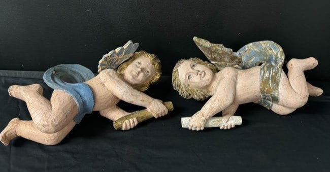 Pair of 18th Century Italian Carved Giltwood Polychrome Cherubs (1 of 14)