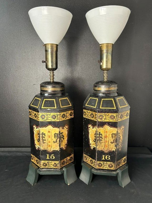 Pair of Chinese Antique Tea Cannister Lamps Circa 1860 (1 of 14)