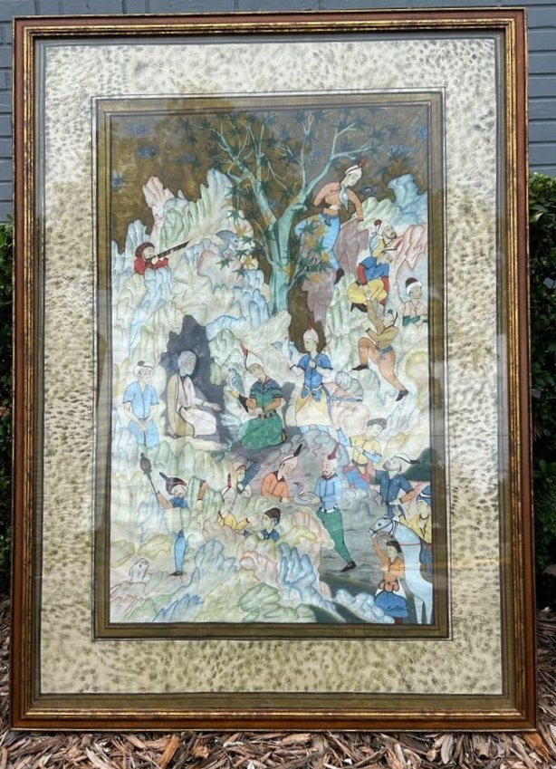 Satya Cipta Balinese Indo Persian Watercolor Painting: Satya Cipta Balinese Indo Persian Watercolor Painting. This is a wonderful piece by young artist Satya Cipta from Balinese family who grew up in southern Sumatra. This art reflects the Balinese life o