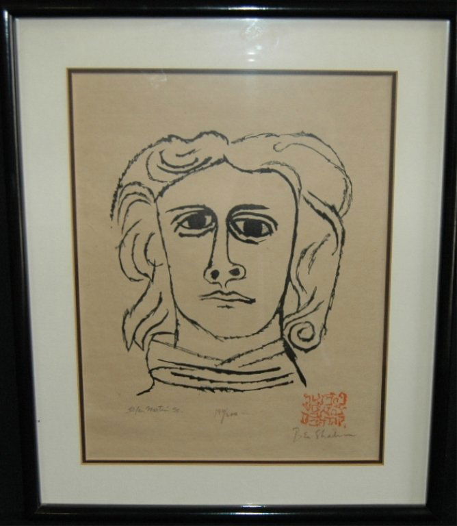 Ben Shahn, Silk Screen: Ben Shahn, limited edition silk screen, 199/200, "Head of Martin", pencil signed Ben Shahn, 11 x 14.