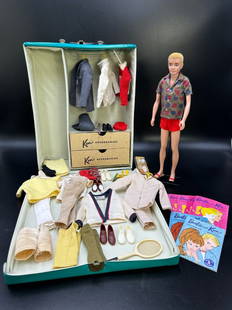 Original Mattel 1961 Barbie's Ken Doll with Flocked Hair, Case , Clothing and Accessories: Original Mattel 1961 Barbie's Ken Doll with Flocked Hair, Case, Clothing and Accessories. This lot is from the Estate of the original owner. It features the first Kenneth Sean "Ken" Carson fashion