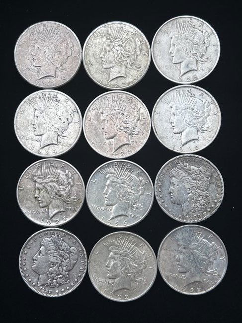 Estate Lot of 12 Liberty Silver Dollars- 10 Peace, 2 Morgan (1 of 6)