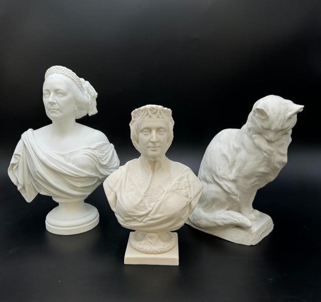 Estate Lot of 3 Parian Ware Busts of Women and Statue of Cat (1 of 18)