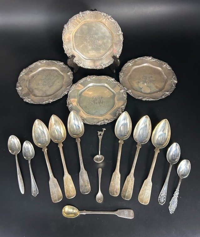 Estate Lot of Sterling and German-800 Silver Lot Spoons and Plates (1 of 17)