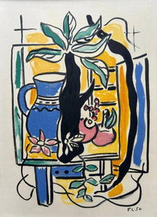 Fernand Leger (1881-1955) Mid Century Lithograph- NATURE MORTE 1950 Paris: Fernand Leger (1881-1955) Mid Century Lithograph - NATURE MORTE 1950 Paris French painter who was deeply influenced by modern industrial technology and Cubism. He developed “machine art,&rdquo; a st