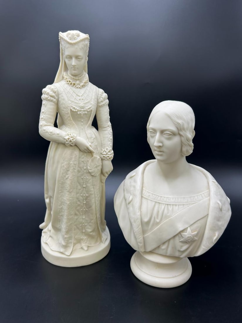 Estate Lot of 2 Copeland Parian Ware Women Statue & Bust (1 of 20)