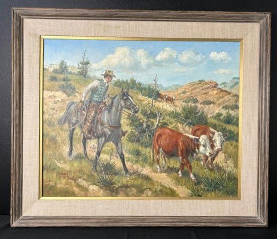 20th Century Artist Harry W. Brunk Cowboy Oil on Canvas Framed Art (1 of 20)