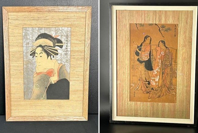 Estate Lot of 2 Japanese Woodblock Prints of Geisha's by Sharuku & Torii Kiyonaga (1 of 19)