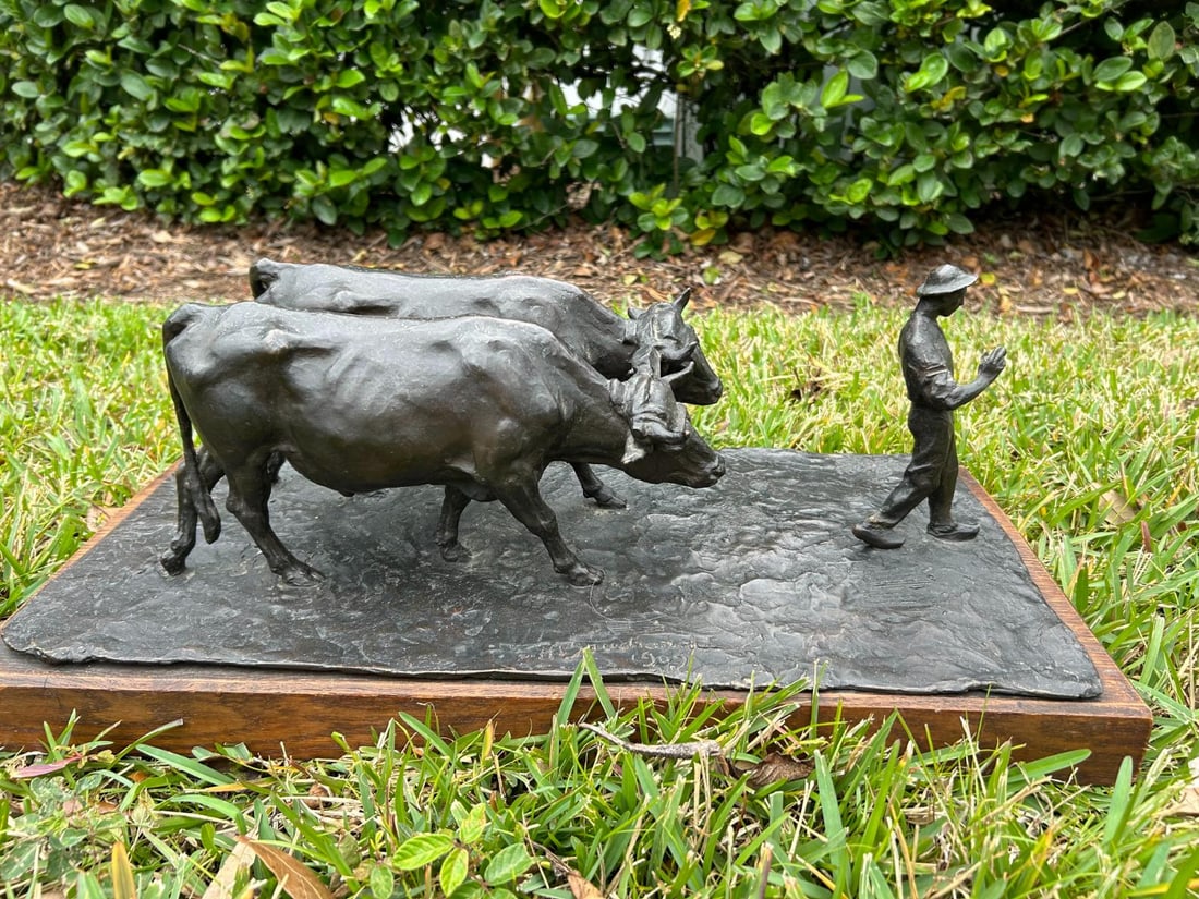 Bronze on Wood Cire Perdue Bisceglia Paris Man with Bulls by Henri Bouchard (1 of 12)