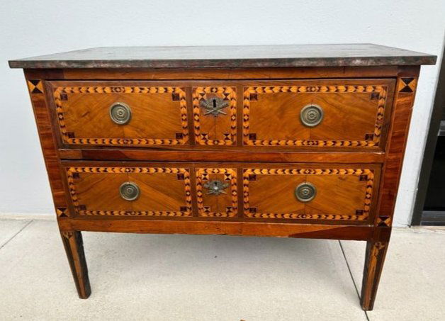 18th Century Italian Neoclassical Marquetry Inlay & Marble Topped Chest (1 of 13)
