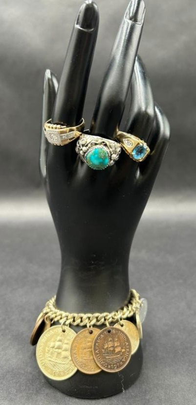Vintage Estate Lot of 10k, 14k, Sterling Rings &  Vintage Coin Bracelet (1 of 20)