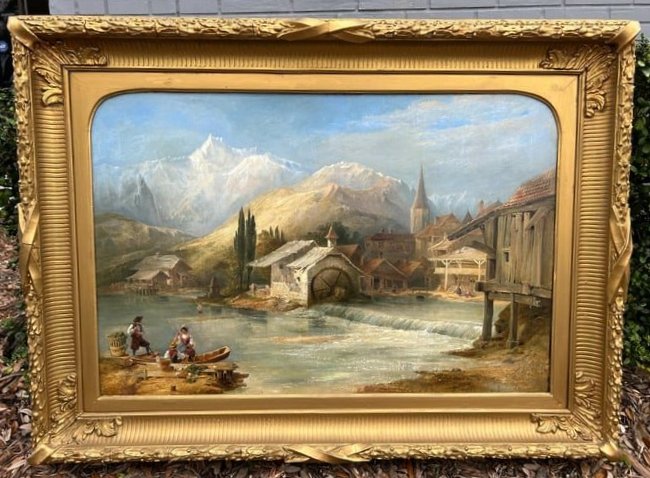 Antique Framed Oil on Canvas European Landscape  By Philip Phillips 1826-1864 (1 of 19)