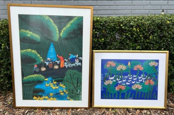 Pair of Chinese Folk Art Paintings by artist Lui Ti Hui (1 of 19)