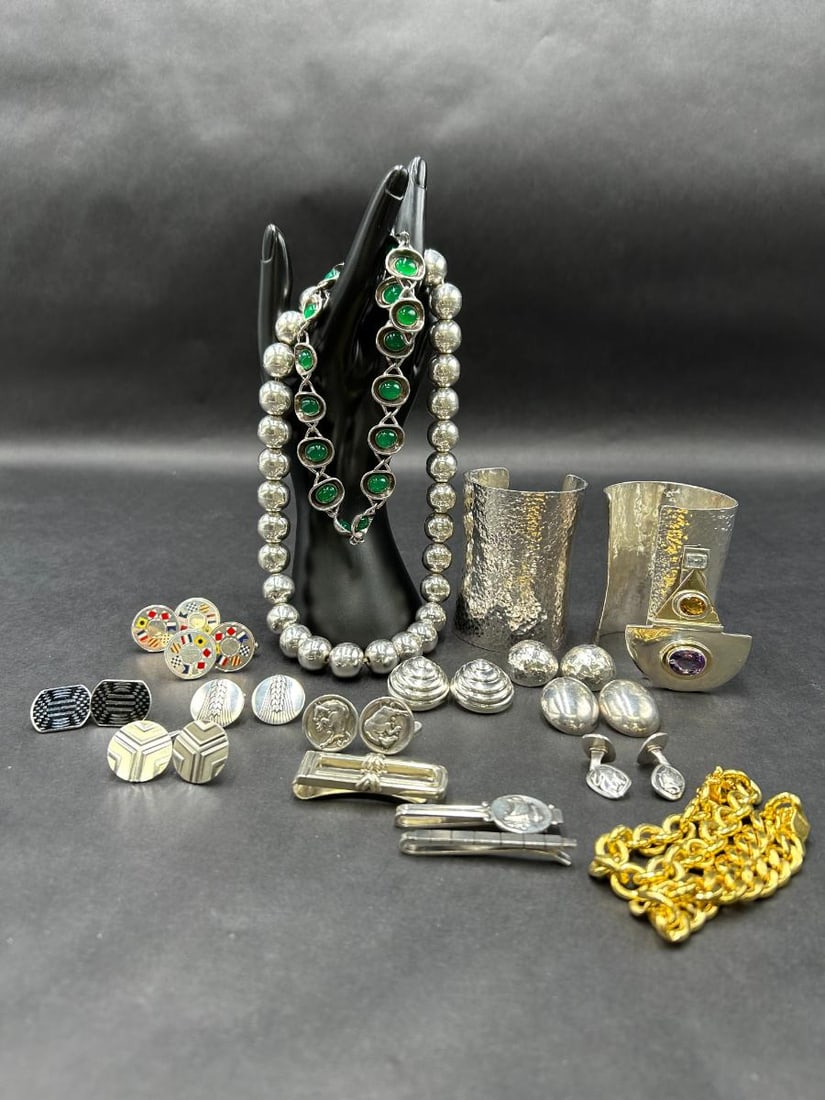 Estate Lot of Sterling Jewelry Tiffany, Georg Jensen Cuff Links, Necklaces and Signed Bracelets (1 of 20)
